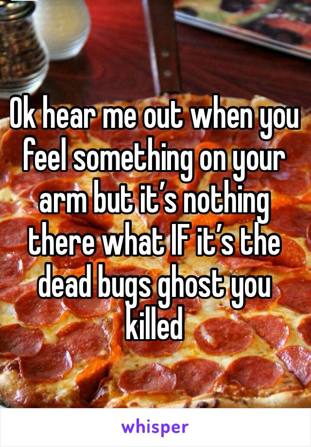 Ok hear me out when you feel something on your arm but it’s nothing there what IF it’s the dead bugs ghost you killed 