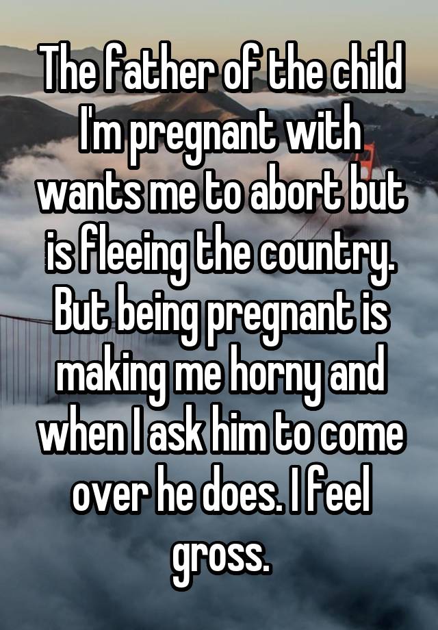 The father of the child I'm pregnant with wants me to abort but is fleeing the country. But being pregnant is making me horny and when I ask him to come over he does. I feel gross.