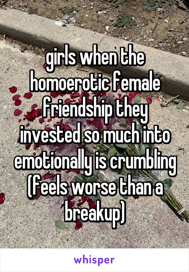 girls when the homoerotic female friendship they invested so much into emotionally is crumbling (feels worse than a breakup)