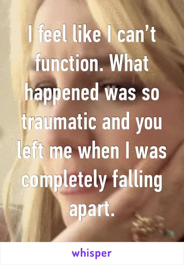 I feel like I can’t function. What happened was so traumatic and you left me when I was completely falling apart. 