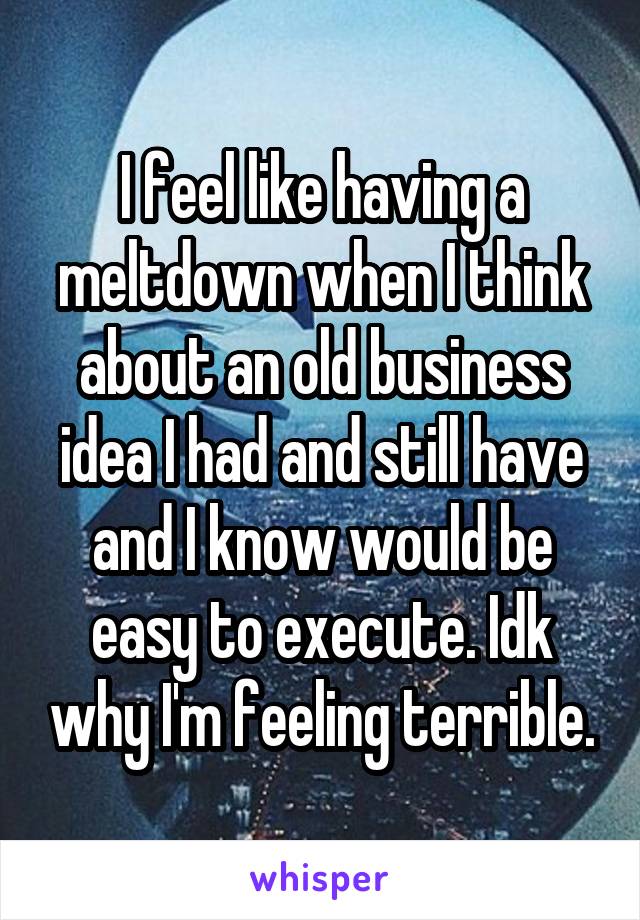 I feel like having a meltdown when I think about an old business idea I had and still have and I know would be easy to execute. Idk why I'm feeling terrible.