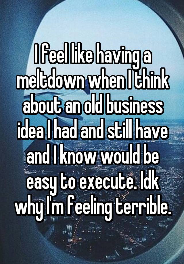 I feel like having a meltdown when I think about an old business idea I had and still have and I know would be easy to execute. Idk why I'm feeling terrible.