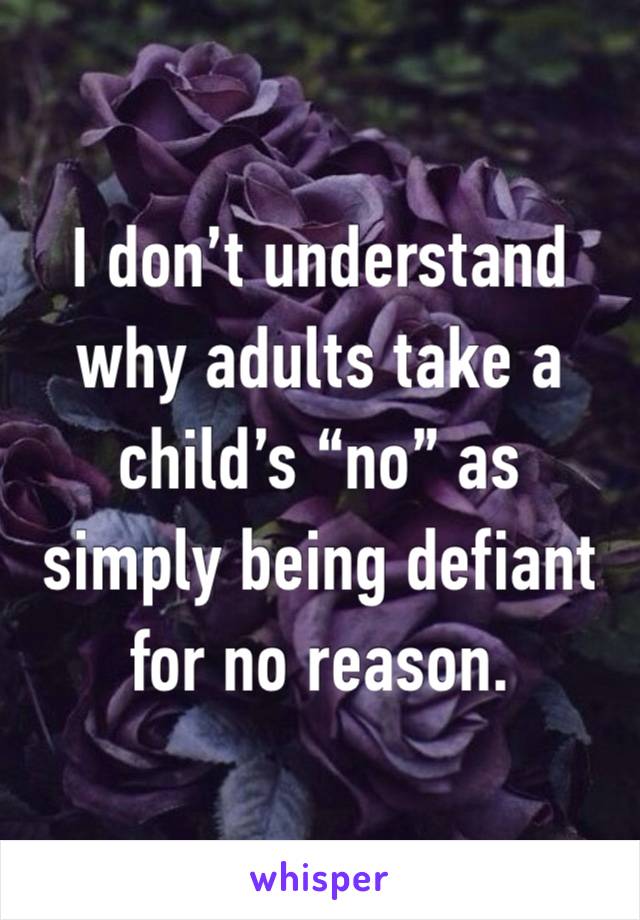 I don’t understand why adults take a child’s “no” as simply being defiant for no reason. 