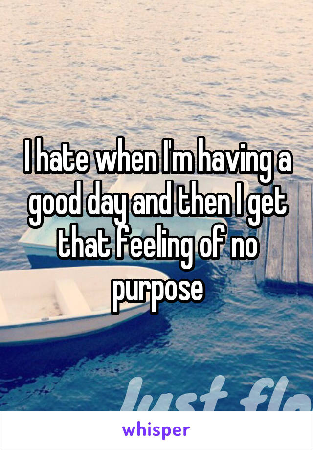 I hate when I'm having a good day and then I get that feeling of no purpose