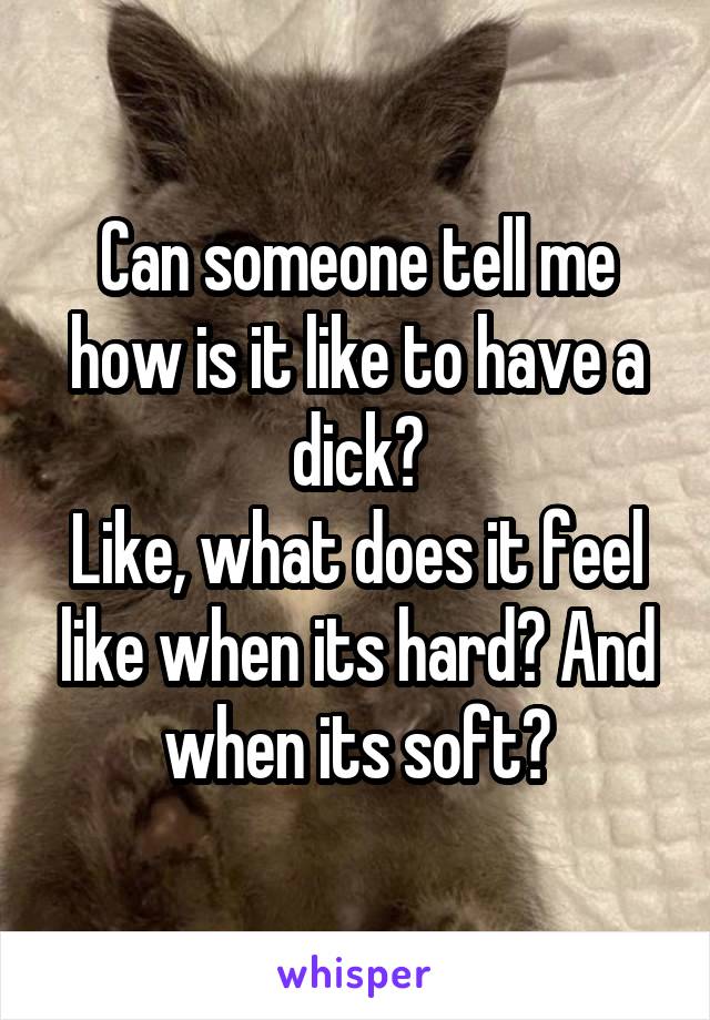 Can someone tell me how is it like to have a dick?
Like, what does it feel like when its hard? And when its soft?