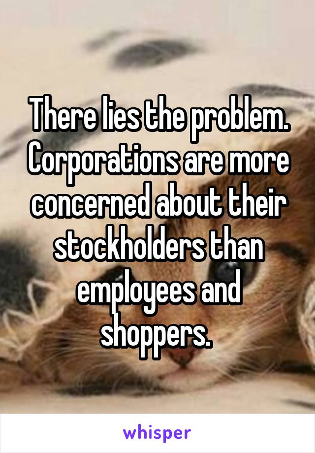 There lies the problem. Corporations are more concerned about their stockholders than employees and shoppers. 