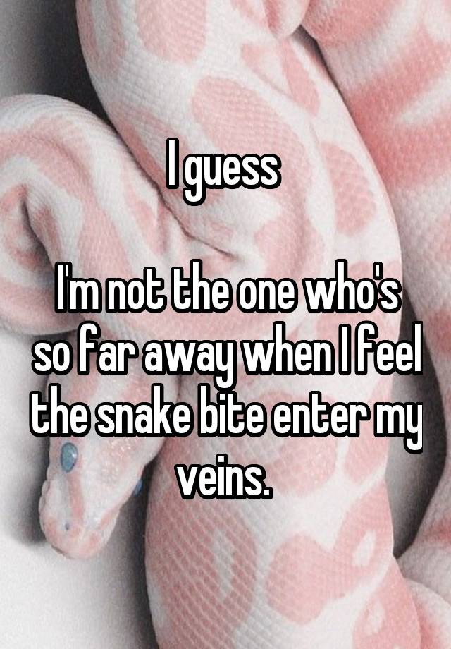 I guess 

I'm not the one who's so far away when I feel the snake bite enter my veins. 