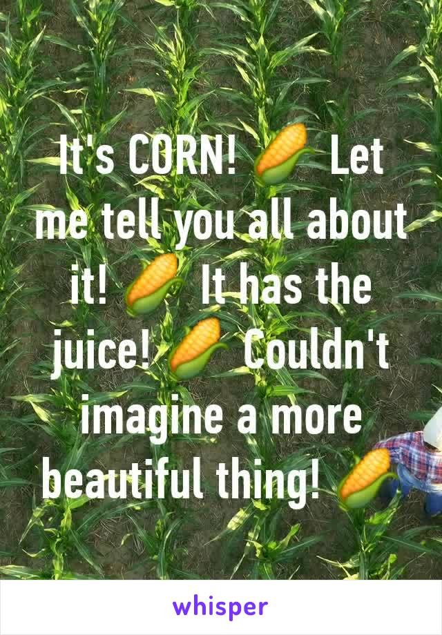 It's CORN! 🌽 Let me tell you all about it! 🌽 It has the juice! 🌽 Couldn't imagine a more beautiful thing! 🌽