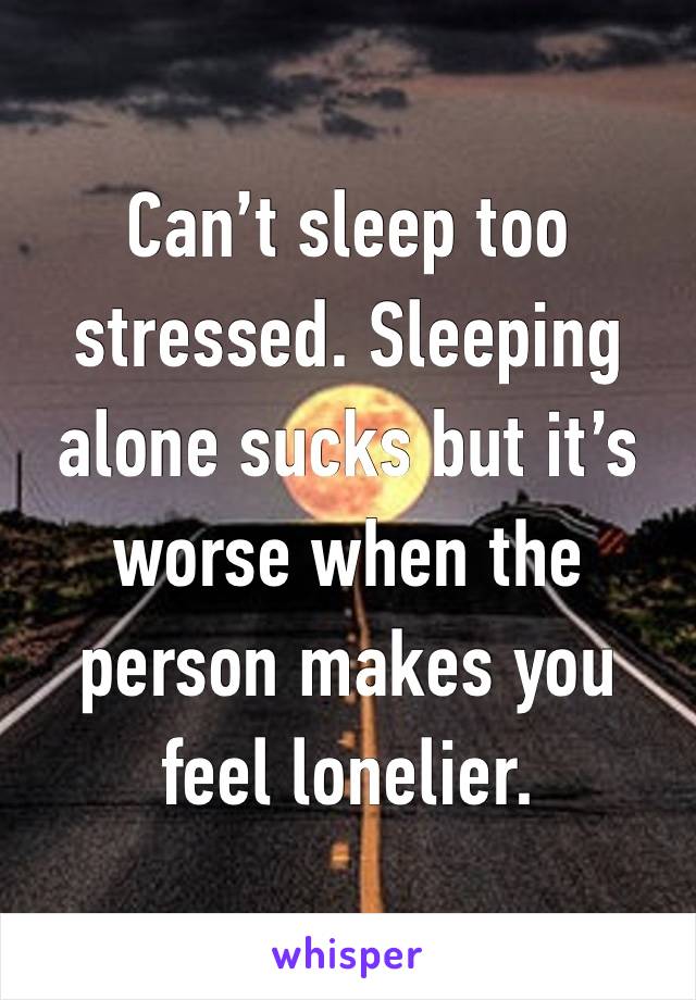 Can’t sleep too stressed. Sleeping alone sucks but it’s worse when the person makes you feel lonelier. 