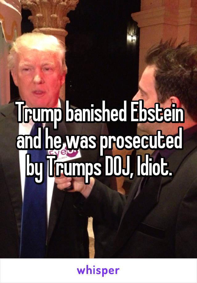 Trump banished Ebstein and he was prosecuted by Trumps DOJ, Idiot.