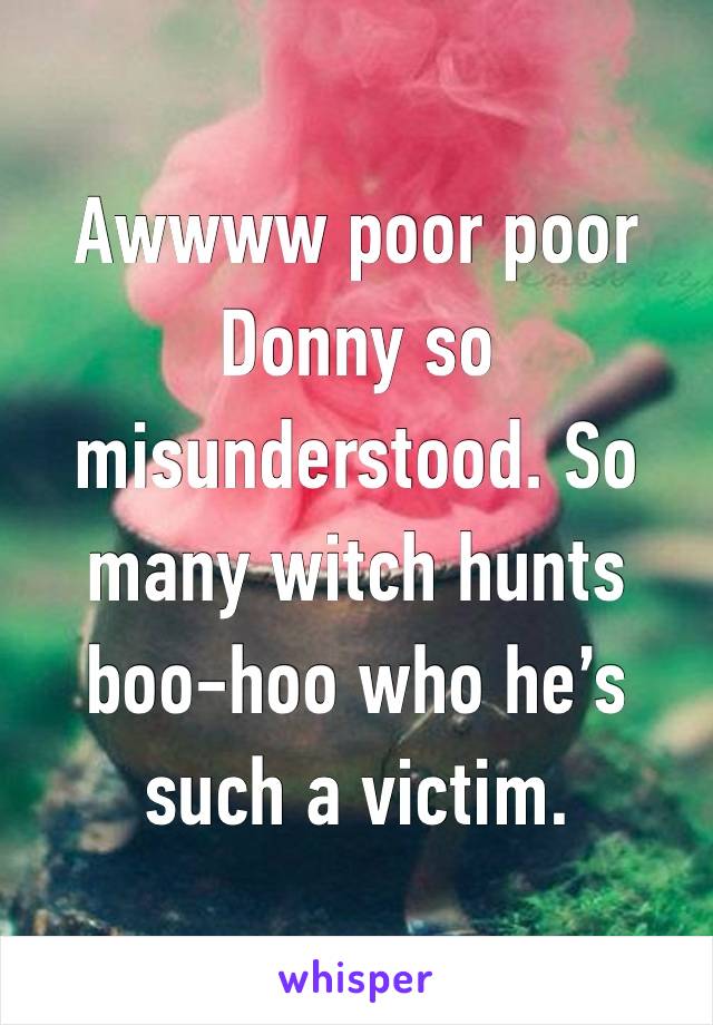 Awwww poor poor Donny so misunderstood. So many witch hunts boo-hoo who he’s such a victim.