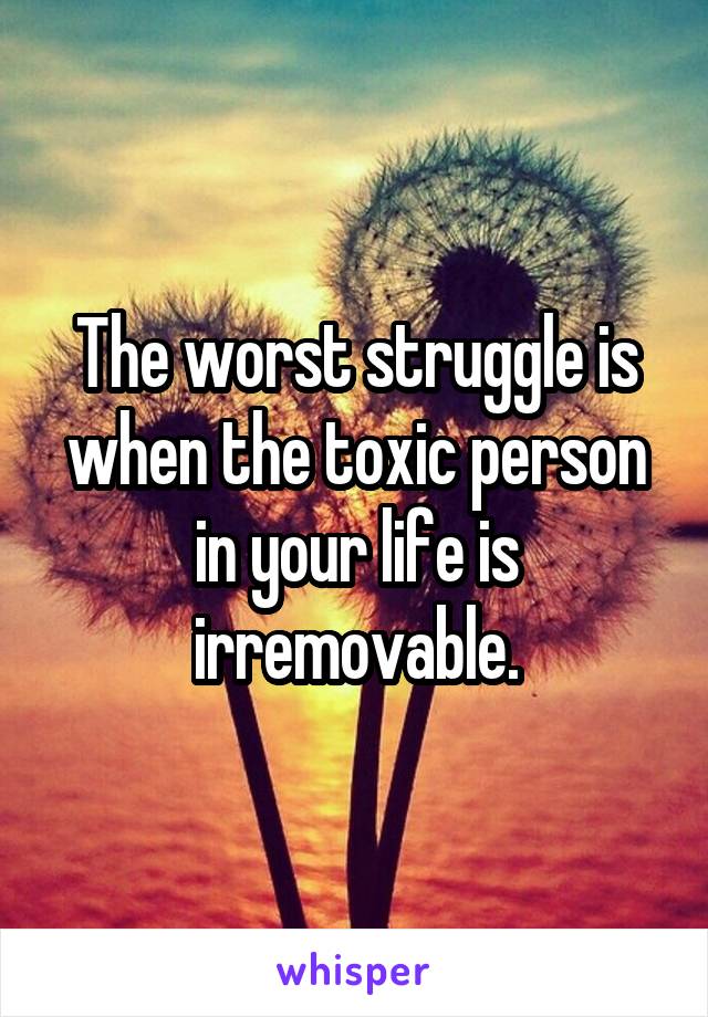 The worst struggle is when the toxic person in your life is irremovable.