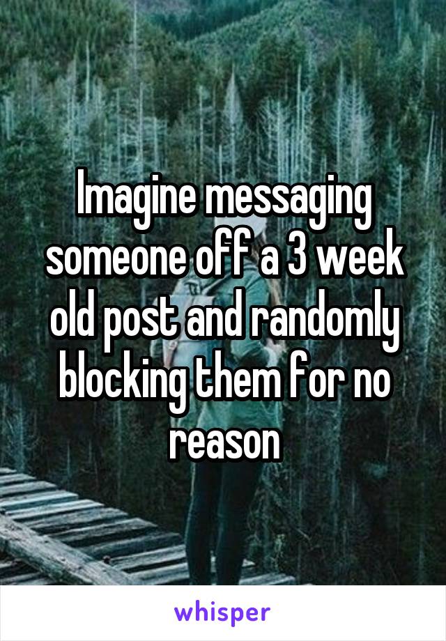 Imagine messaging someone off a 3 week old post and randomly blocking them for no reason