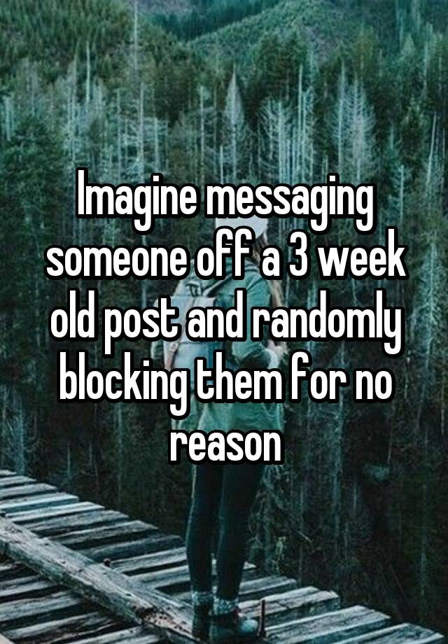 Imagine messaging someone off a 3 week old post and randomly blocking them for no reason