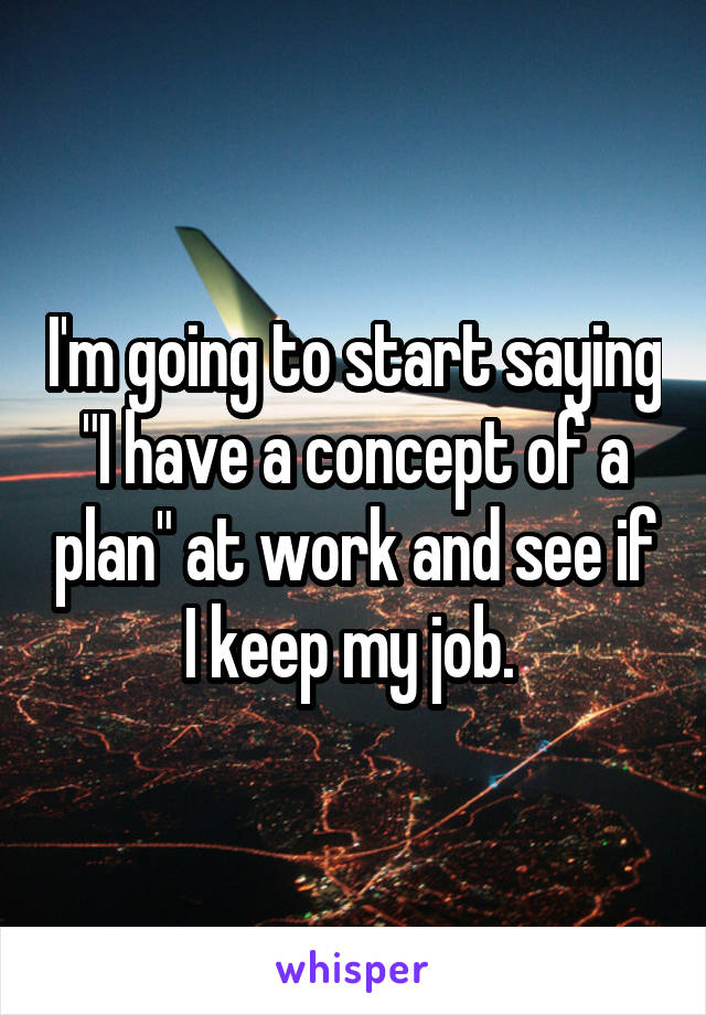 I'm going to start saying "I have a concept of a plan" at work and see if I keep my job. 