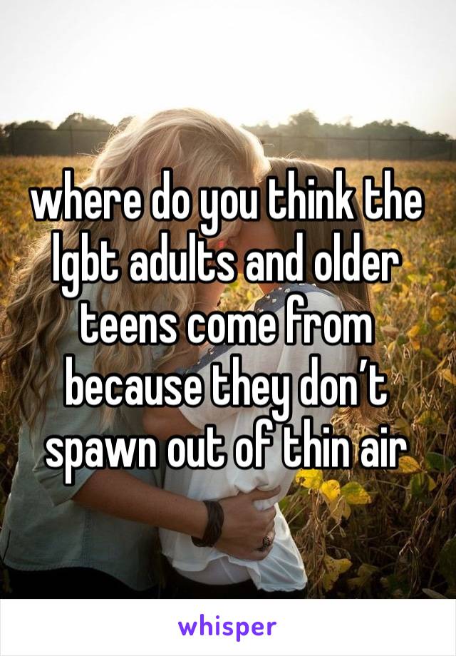 where do you think the lgbt adults and older teens come from because they don’t spawn out of thin air