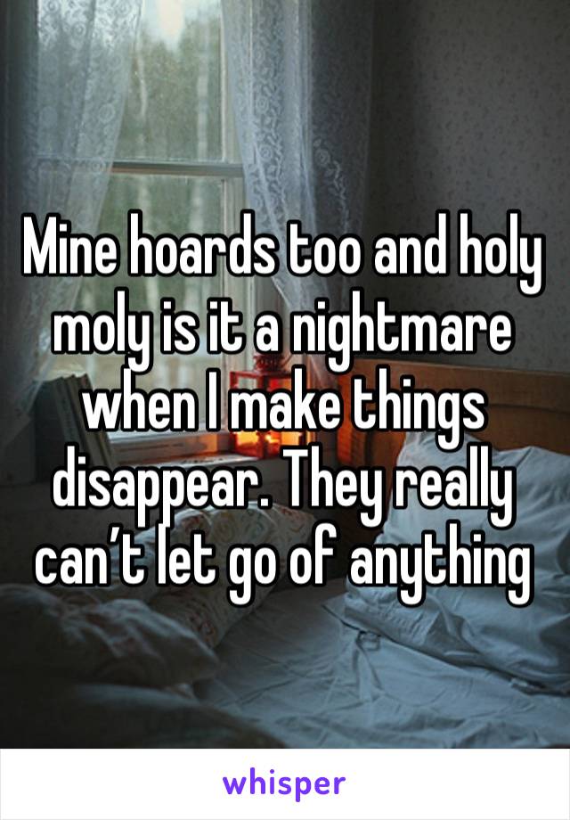 Mine hoards too and holy moly is it a nightmare when I make things disappear. They really can’t let go of anything