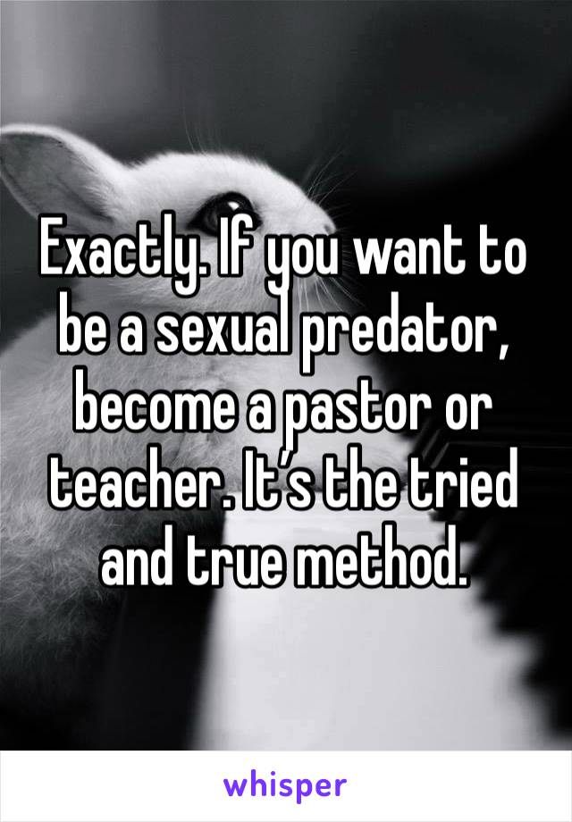 Exactly. If you want to be a sexual predator, become a pastor or teacher. It’s the tried and true method.