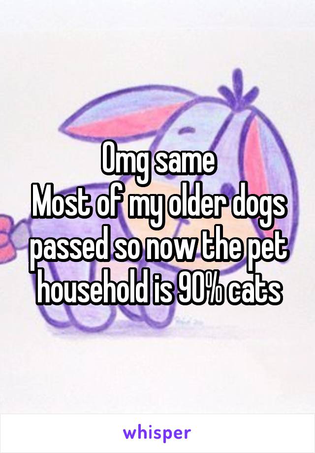 Omg same
Most of my older dogs passed so now the pet household is 90% cats