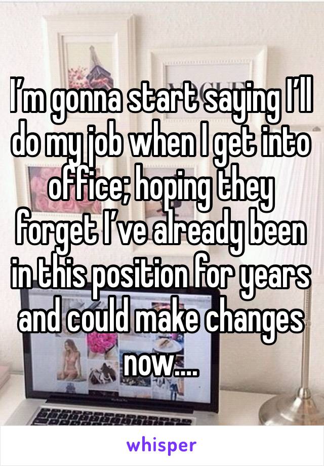 I’m gonna start saying I’ll do my job when I get into office; hoping they forget I’ve already been in this position for years and could make changes now….