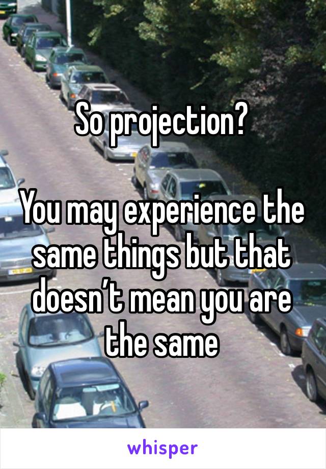 So projection? 

You may experience the same things but that doesn’t mean you are the same 