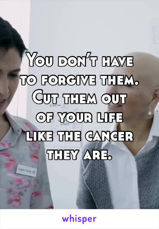 You don’t have
to forgive them.
Cut them out
of your life 
like the cancer
they are.