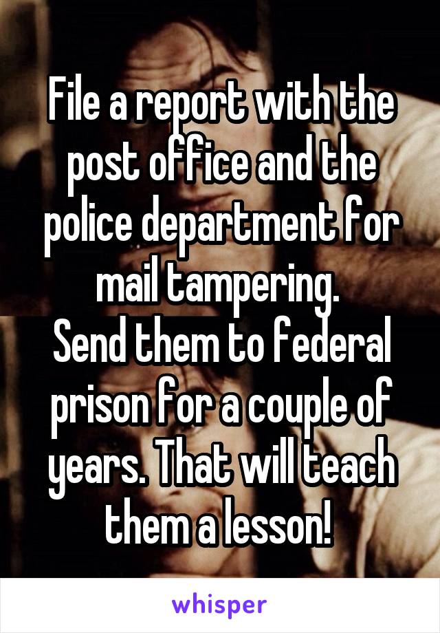 File a report with the post office and the police department for mail tampering. 
Send them to federal prison for a couple of years. That will teach them a lesson! 