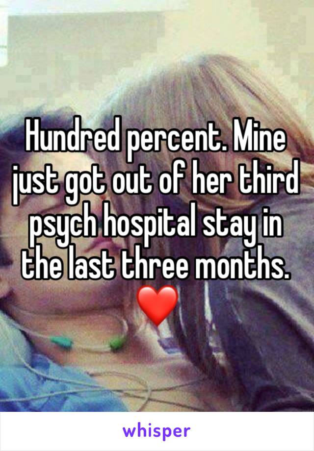 Hundred percent. Mine just got out of her third psych hospital stay in the last three months. ❤️ 