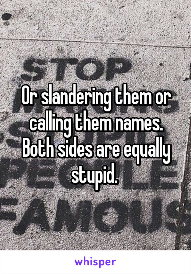 Or slandering them or calling them names. Both sides are equally stupid. 