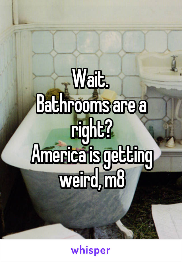 Wait. 
Bathrooms are a right?
America is getting weird, m8