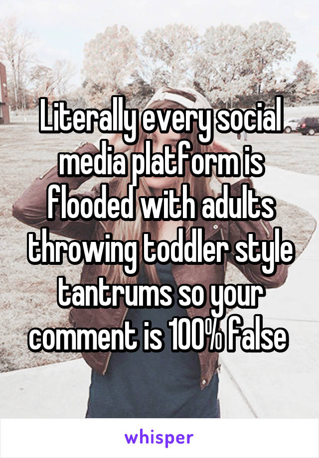 Literally every social media platform is flooded with adults throwing toddler style tantrums so your comment is 100% false 