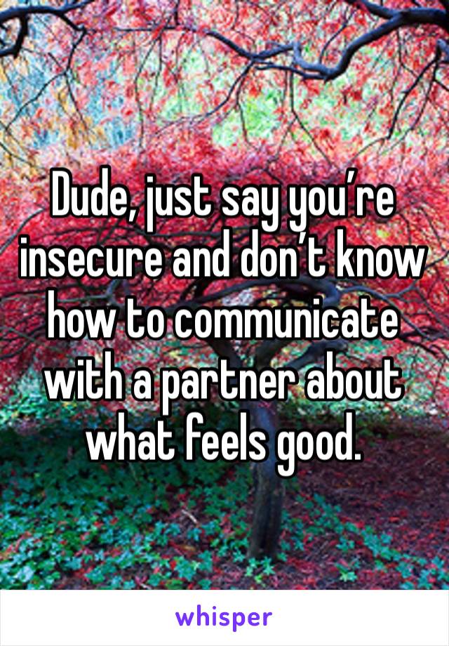 Dude, just say you’re insecure and don’t know how to communicate with a partner about what feels good. 