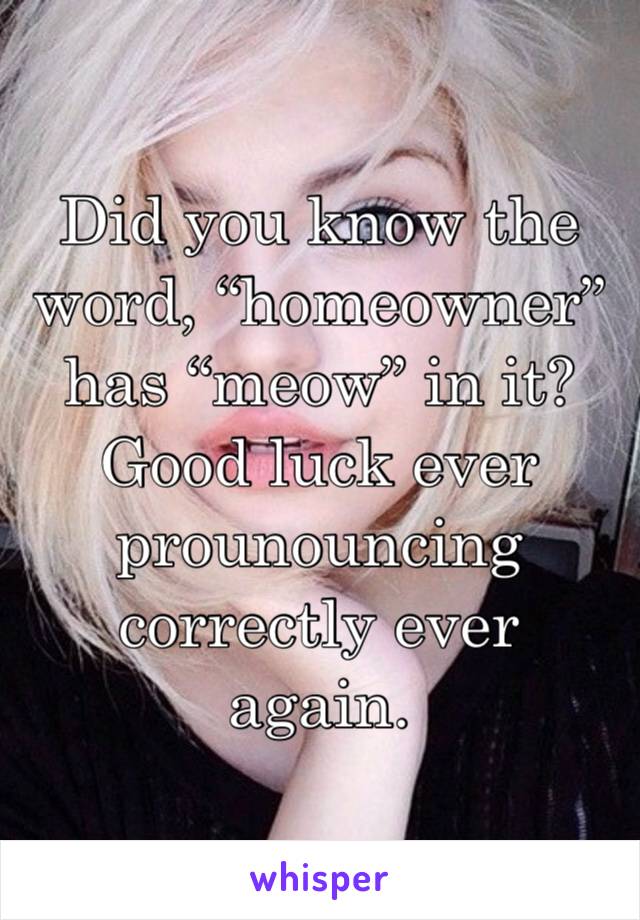 Did you know the word, “homeowner” has “meow” in it? Good luck ever prounouncing correctly ever again. 