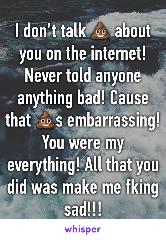 I don’t talk 💩 about you on the internet! Never told anyone anything bad! Cause that 💩s embarrassing! You were my everything! All that you did was make me fking sad!!!